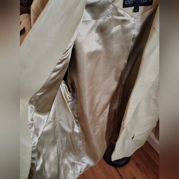 Vintage Cream Leather EXIT USAJacket for Men